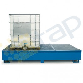 Cubeta colectora pintada azul para 2 GRG/IBC con enrejado prensado