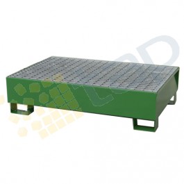 Cubeta colectora para 2 bidones pintada verde con enrejado prensado