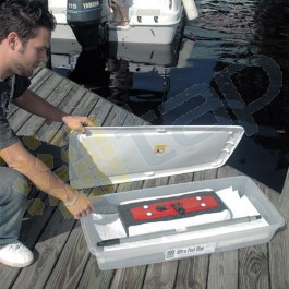 Caja de almacenamiento para escoba absorbente para hidrocarburos