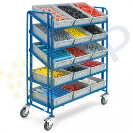 Mesa de servicio con armadura de plástico para 15 cubetas de plástico